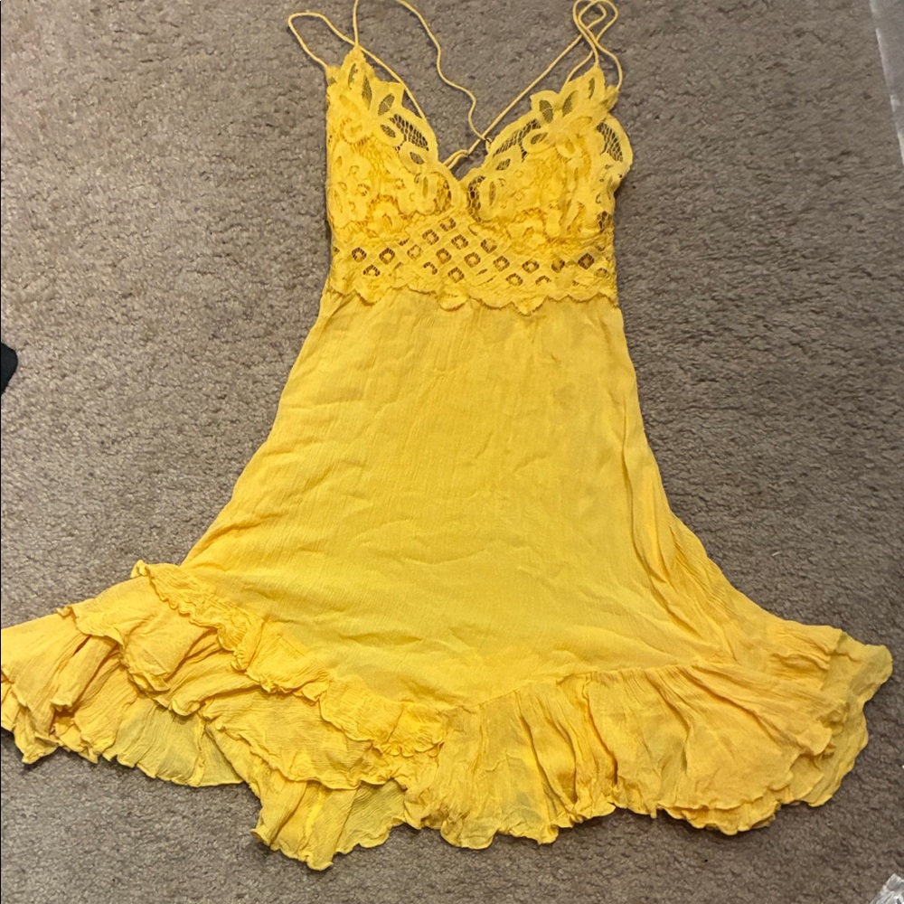 Free People Yellow Lace Dress